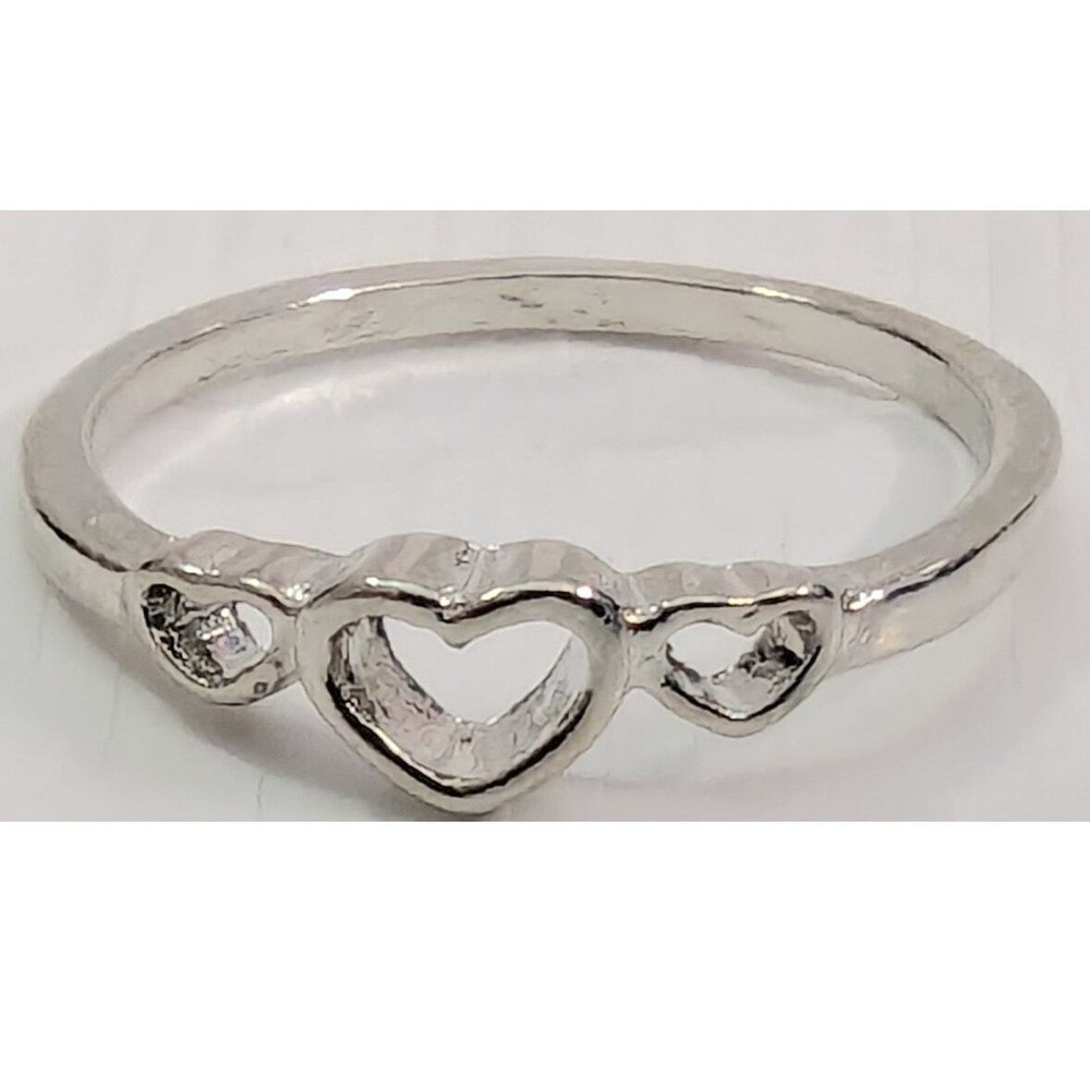 New Silver Tone 3 Hearts Shaped Ring Womens Girls Size 6 Love Gift Pinky Ring